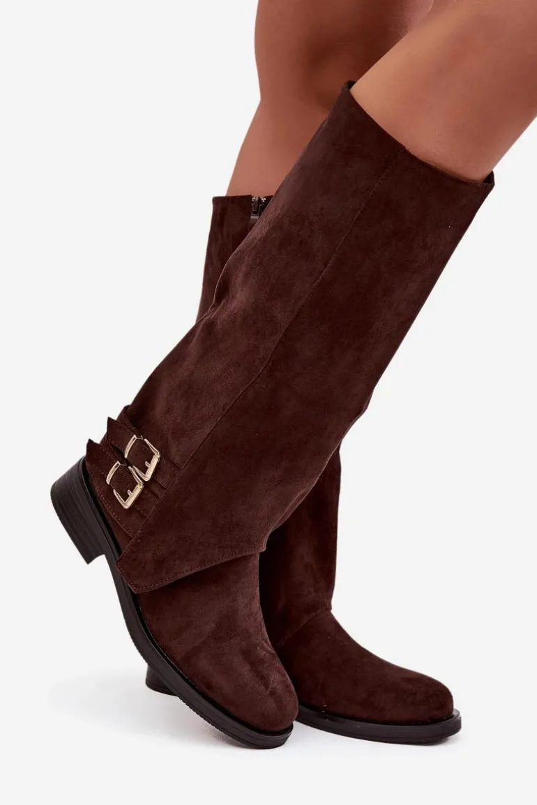 Ocieplane Kozaki Damskie Z Klamrami Czekoladowe Umbria