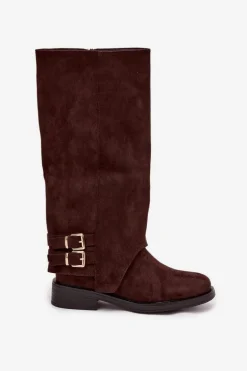 Ocieplane Kozaki Damskie Z Klamrami Czekoladowe Umbria