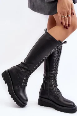 Ocieplane Kozaki Glany Damskie Przed Kolano Czarne Lliclies