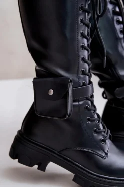 Ocieplane Kozaki Glany Do Połowy Łydki Z Saszetką Czarne Temisza