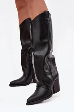 Ocieplane Kozaki Kowbojki Na Słupku Z Eko Skóry Czarne Mavine