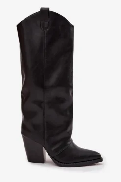 Ocieplane Kozaki Kowbojki Na Słupku Z Eko Skóry Czarne Mavine