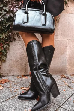 Ocieplane Kozaki Kowbojki Na Słupku Z Eko Skóry Czarne Mavine