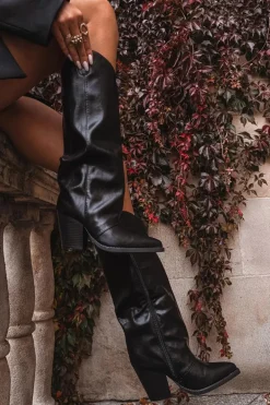 Ocieplane Kozaki Kowbojki Na Słupku Z Eko Skóry Czarne Mavine