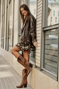 Ocieplane Kozaki Kowbojki Na Słupku Eko Zamszowe Brązowe Hanivin