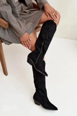 Ocieplane Kozaki Kowbojki Na Obcasie Z Eko Zamszu Czarne Jovianne