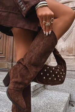 Ocieplane Kozaki Kowbojki Na Słupku Z Eko Zamszu Czekoladowe Mavine