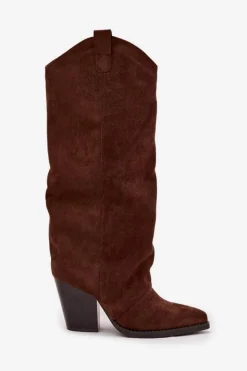 Ocieplane Kozaki Kowbojki Na Słupku Z Eko Zamszu Czekoladowe Mavine