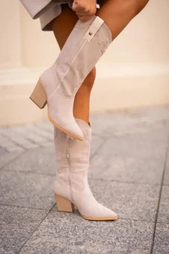 Ocieplane Kozaki Kowbojki Na Słupku Eko Zamszowe Beżowe Hanivin