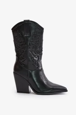 Ocieplane Kozaki Kowbojki Na Słupku Ze Zdobieniem Czarne Arlitta