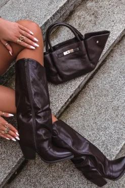 Ocieplane Kozaki Kowbojki Na Słupku Z Eko Skóry Czekoladowe Mavine