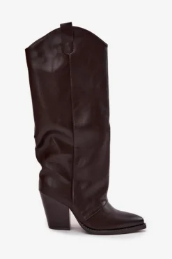 Ocieplane Kozaki Kowbojki Na Słupku Z Eko Skóry Czekoladowe Mavine