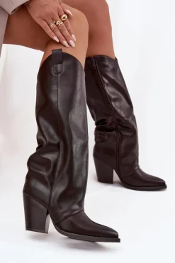 Ocieplane Kozaki Kowbojki Na Słupku Z Eko Skóry Czekoladowe Mavine