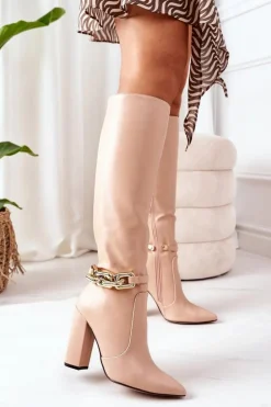 Ocieplane Kozaki Na Słupku Z Łańcuchem Nude Franti