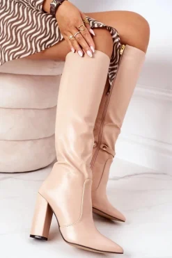 Ocieplane Kozaki Na Słupku Z Łańcuchem Nude Franti