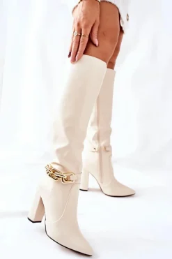 Ocieplane Kozaki Na Słupku Z Łańcuchem Beżowe Franti