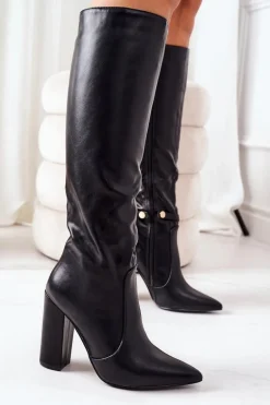 Ocieplane Kozaki Na Słupku Z Łańcuchem Czarne Franti