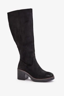 Ocieplane Kozaki Na Słupku Eko Zamszowe Przed Kolano Czarne Leamirael