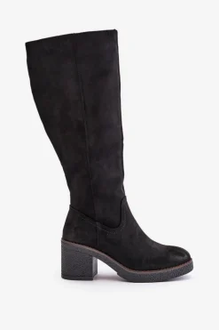 Ocieplane Kozaki Na Słupku Eko Zamszowe Przed Kolano Czarne Leamirael