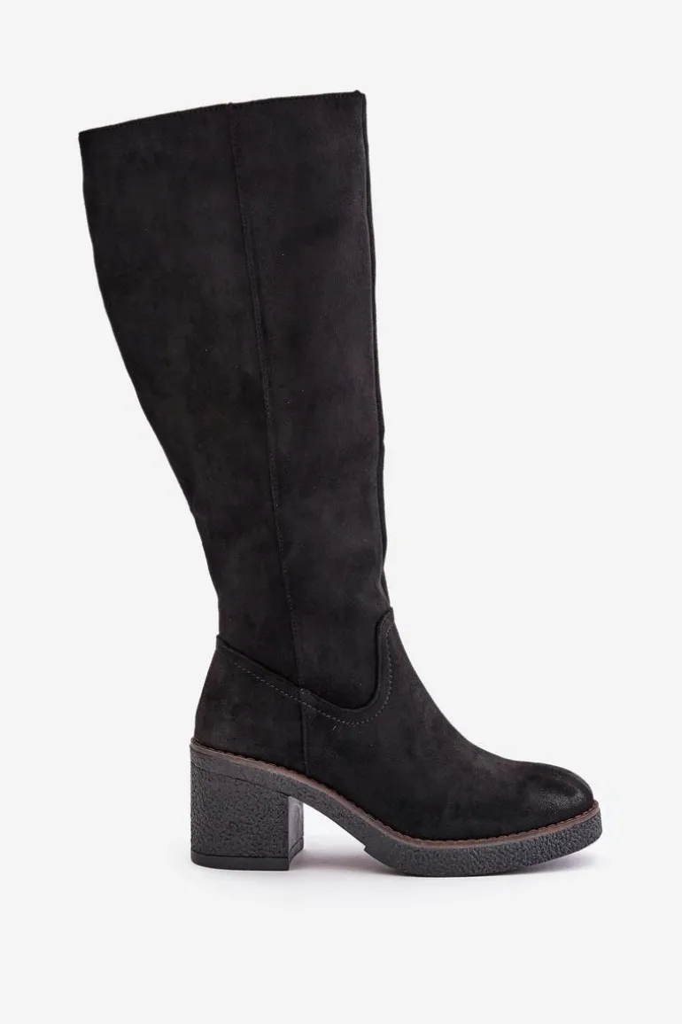 Ocieplane Kozaki Na Słupku Eko Zamszowe Przed Kolano Czarne Leamirael