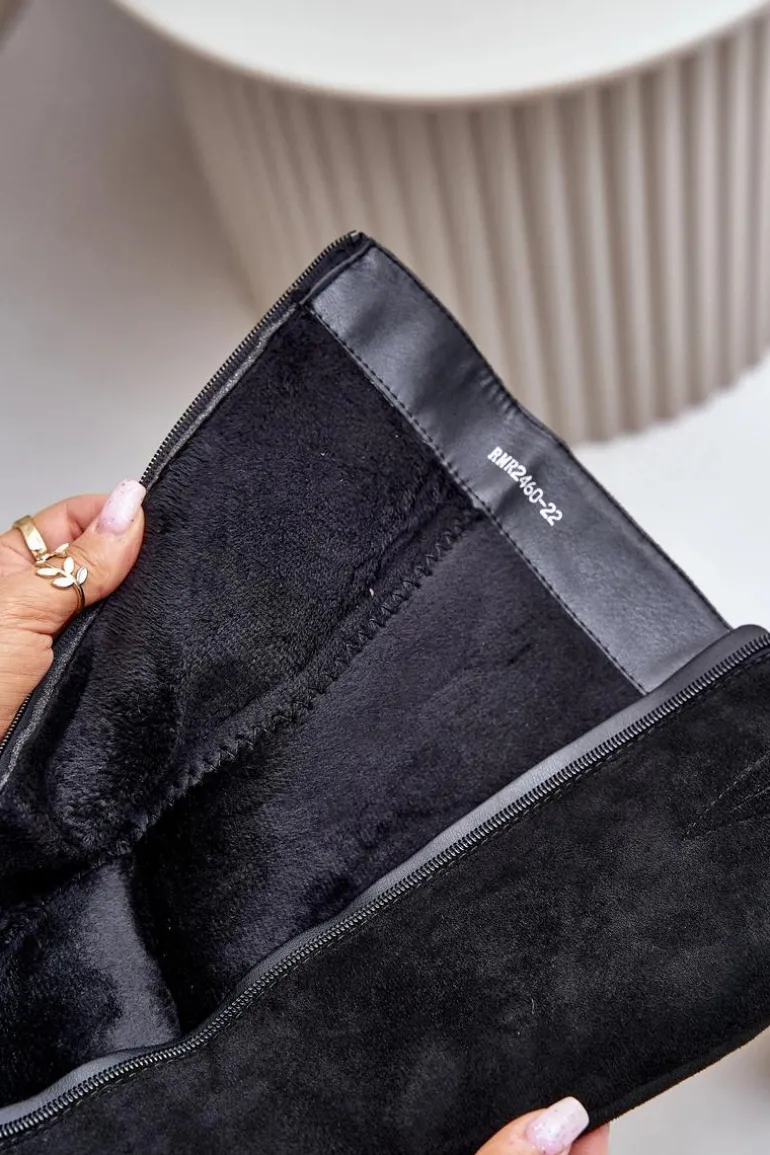 Ocieplane Kozaki Na Słupku Eko Zamszowe Przed Kolano Czarne Leamirael