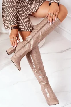 Ocieplane Kozaki Na Słupku Beżowe Larissa