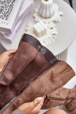 Ocieplane Kozaki Na Słupku Eko Zamszowe Przed Kolano Brązowe Leamirael