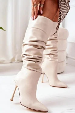 Ocieplane Kozaki Na Szpilce Beżowe Dionne