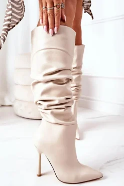 Ocieplane Kozaki Na Szpilce Beżowe Dionne