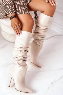 Ocieplane Kozaki Na Szpilce Beżowe Dionne