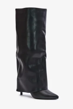 Ocieplane Kozaki Na Szpilce Z Wywiniętą Cholewką Czarne Tamonia