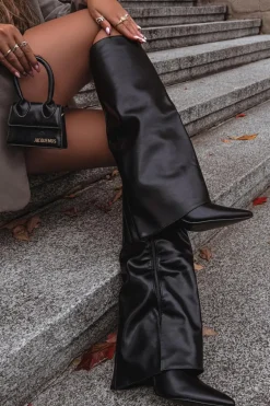 Ocieplane Kozaki Na Szpilce Z Wywiniętą Cholewką Czarne Tamonia