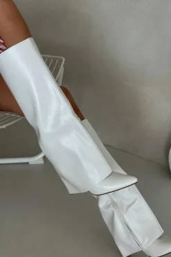 Ocieplane Kozaki Na Szpilce Z Wywiniętą Cholewką Białe Tamonia