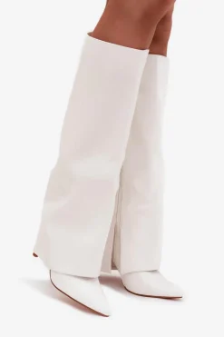 Ocieplane Kozaki Na Szpilce Z Wywiniętą Cholewką Białe Tamonia