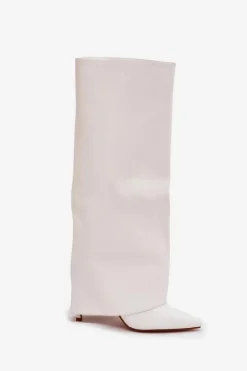 Ocieplane Kozaki Na Szpilce Z Wywiniętą Cholewką Białe Tamonia