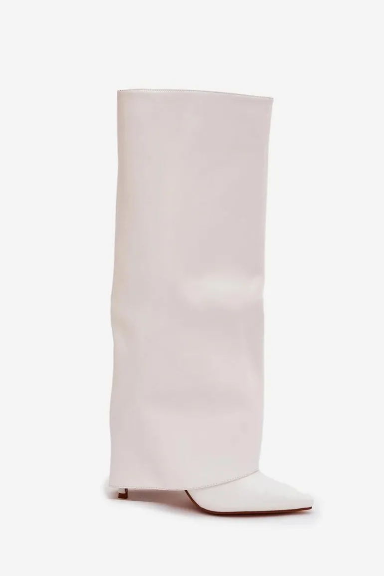 Ocieplane Kozaki Na Szpilce Z Wywiniętą Cholewką Białe Tamonia