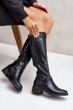 Ocieplane Kozaki Przed Kolano Z Klamrą Na Zamek Czarne Seavella