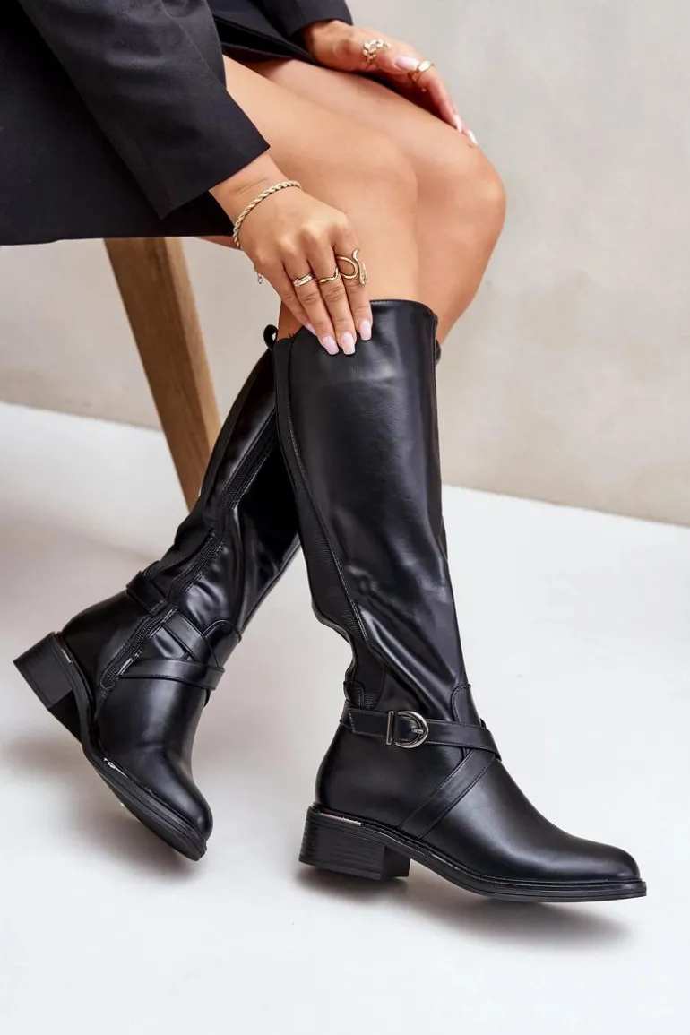 Ocieplane Kozaki Przed Kolano Z Klamrą Na Zamek Czarne Seavella