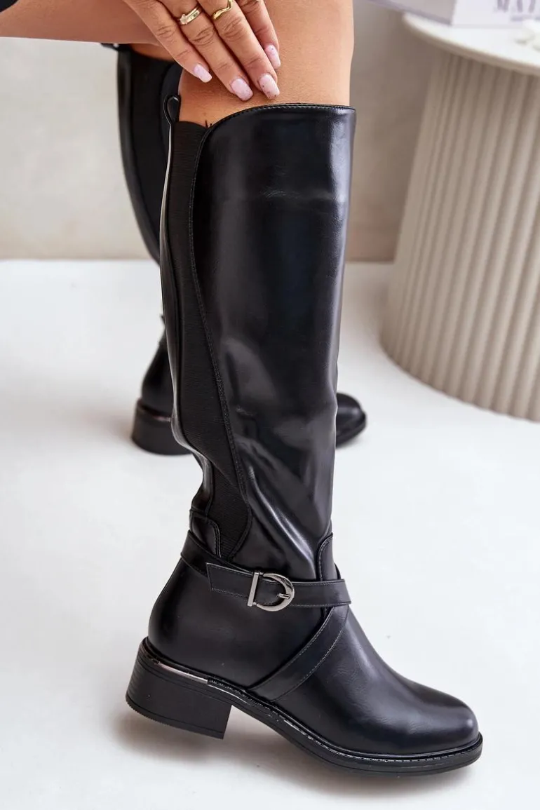 Ocieplane Kozaki Przed Kolano Z Klamrą Na Zamek Czarne Seavella