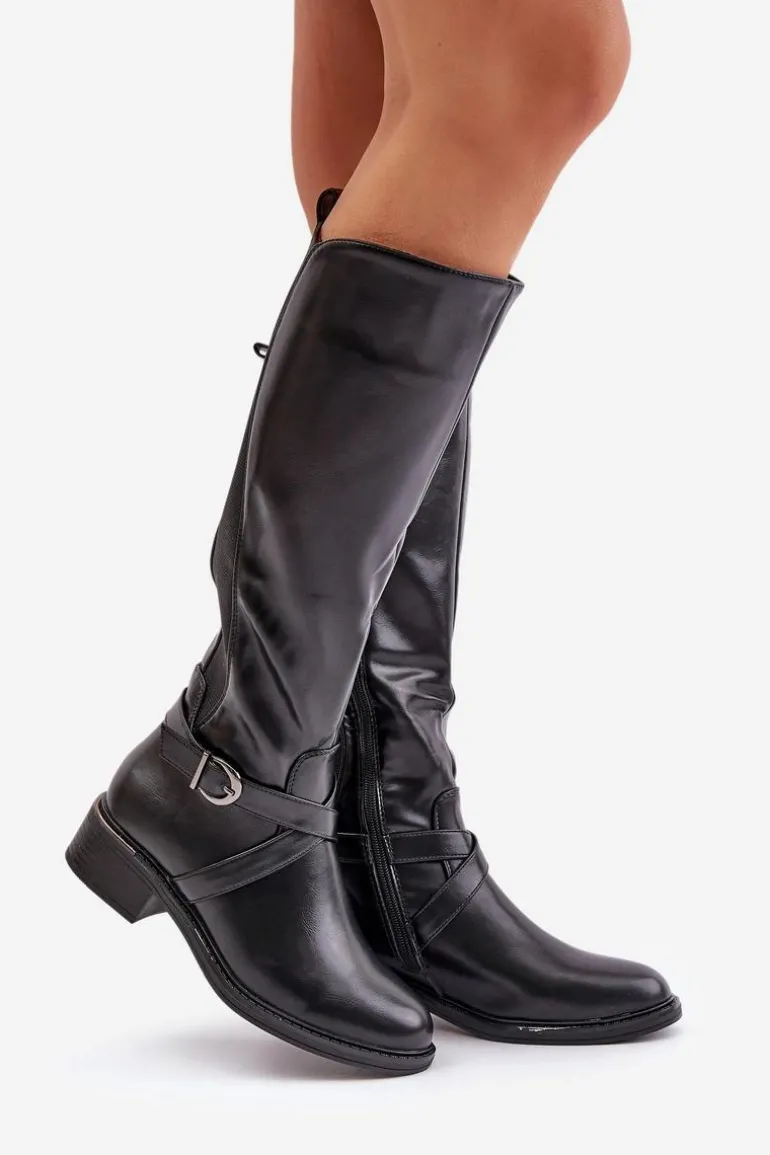 Ocieplane Kozaki Przed Kolano Z Klamrą Na Zamek Czarne Seavella