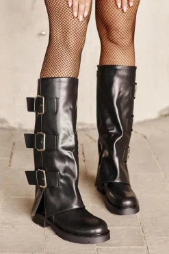 Ocieplane Kozaki Z Wywiniętą Cholewką I Klamrami Czarne Cialetta