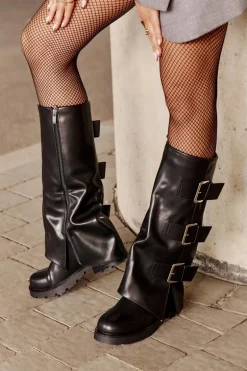 Ocieplane Kozaki Z Wywiniętą Cholewką I Klamrami Czarne Cialetta