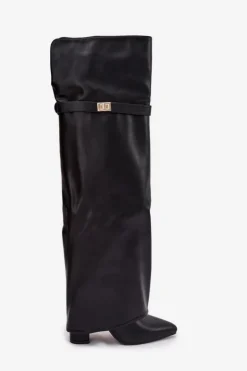 Ocieplane Kozaki Z Wywiniętą Cholewką Za Kolano Obcas Słupek Czarne Serelle