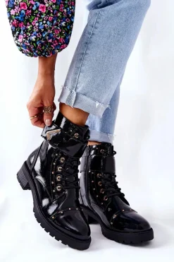 Ocieplane Lakierowane Botki Czarne Colira