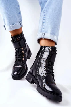 Ocieplane Lakierowane Botki Czarne Colira