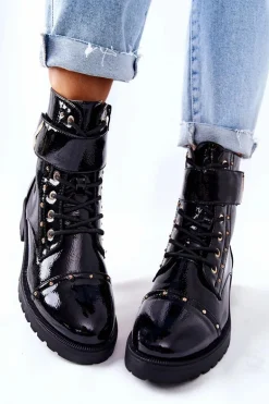 Ocieplane Lakierowane Botki Czarne Colira