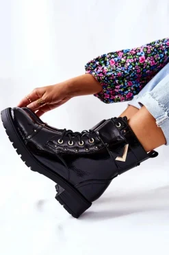 Ocieplane Lakierowane Botki Czarne Colira