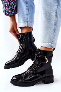 Ocieplane Lakierowane Botki Czarne Colira