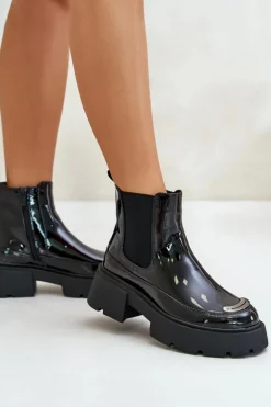 Ocieplane Lakierowane Botki Sztyblety Na Zamek Czarne Jesschris