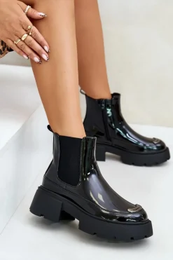 Ocieplane Lakierowane Botki Sztyblety Na Zamek Czarne Jesschris